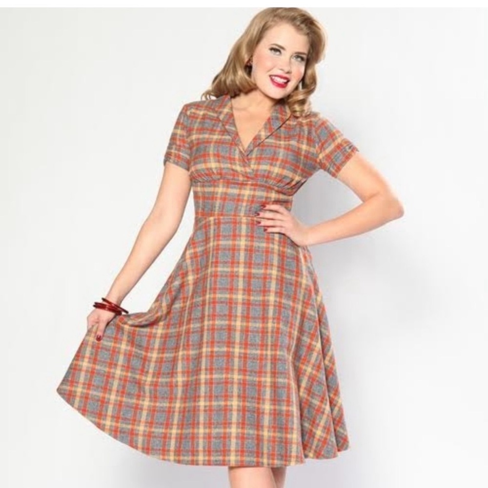 NEW Bettie Page Plaid Flannel A-Line Swing Dress Size 8